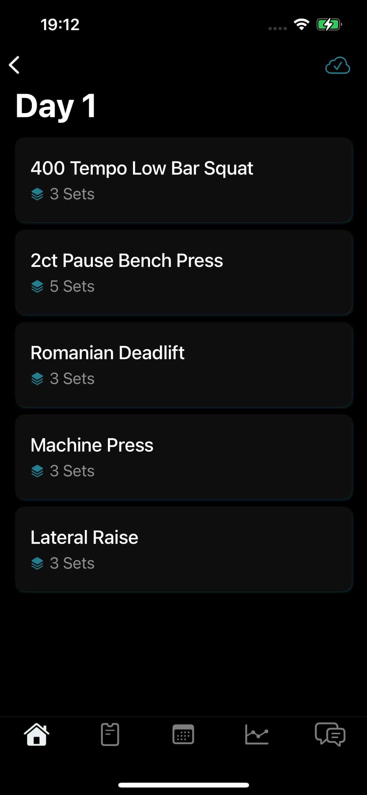 athlete app screenshot of the exercises of a workout